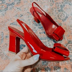 Miu Miu Patent Leather Peep Toe Red Slingback Heel